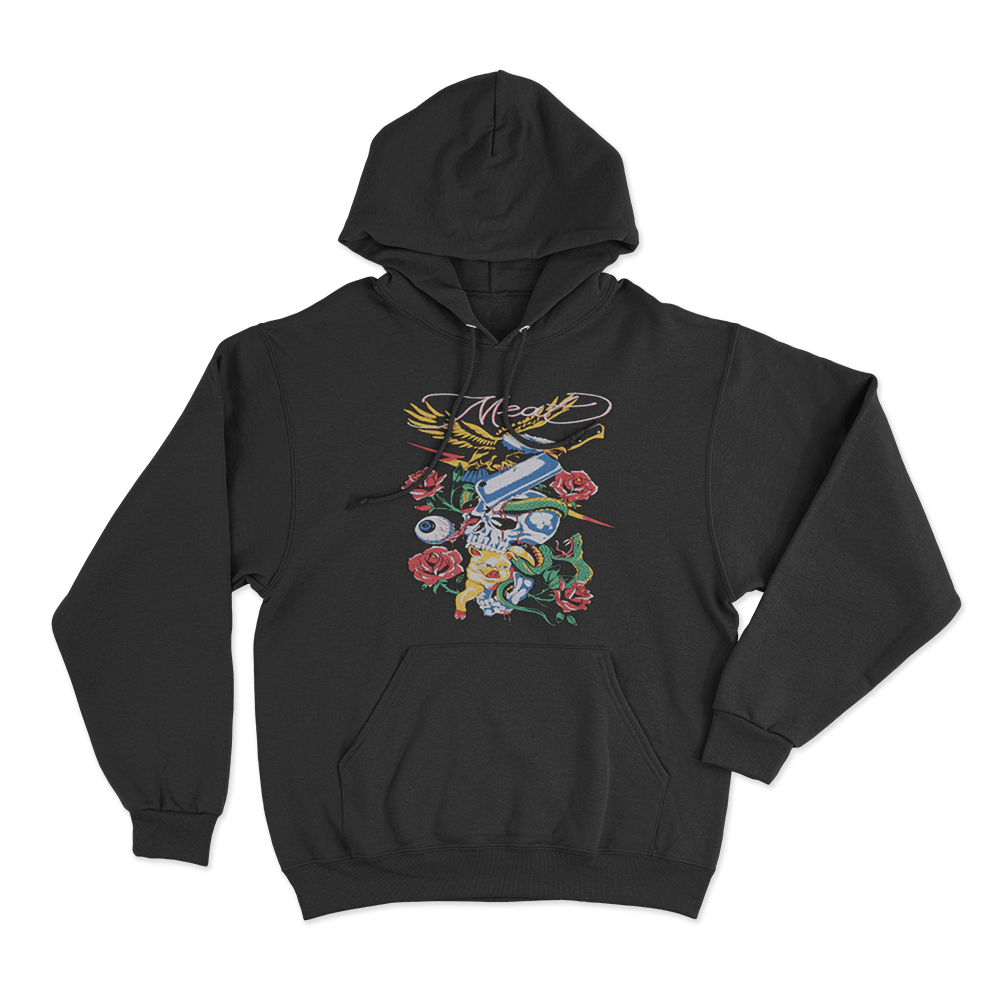 Meat Skull & Roses Unisex Hoodie Black Meat Skull Roses Unisex Hoodie Black