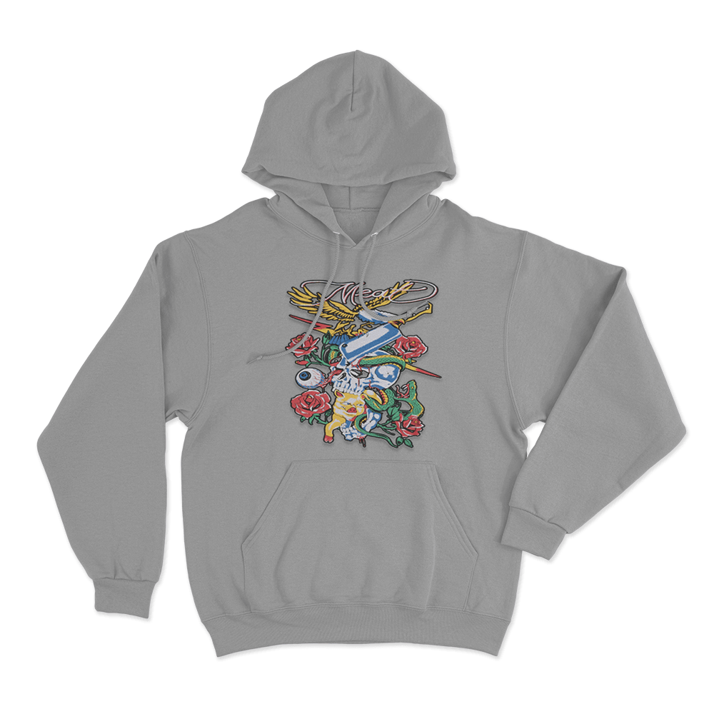 Meat Skull & Roses Unisex Hoodie Grey Meat Skull Roses Unisex Hoodie Grey