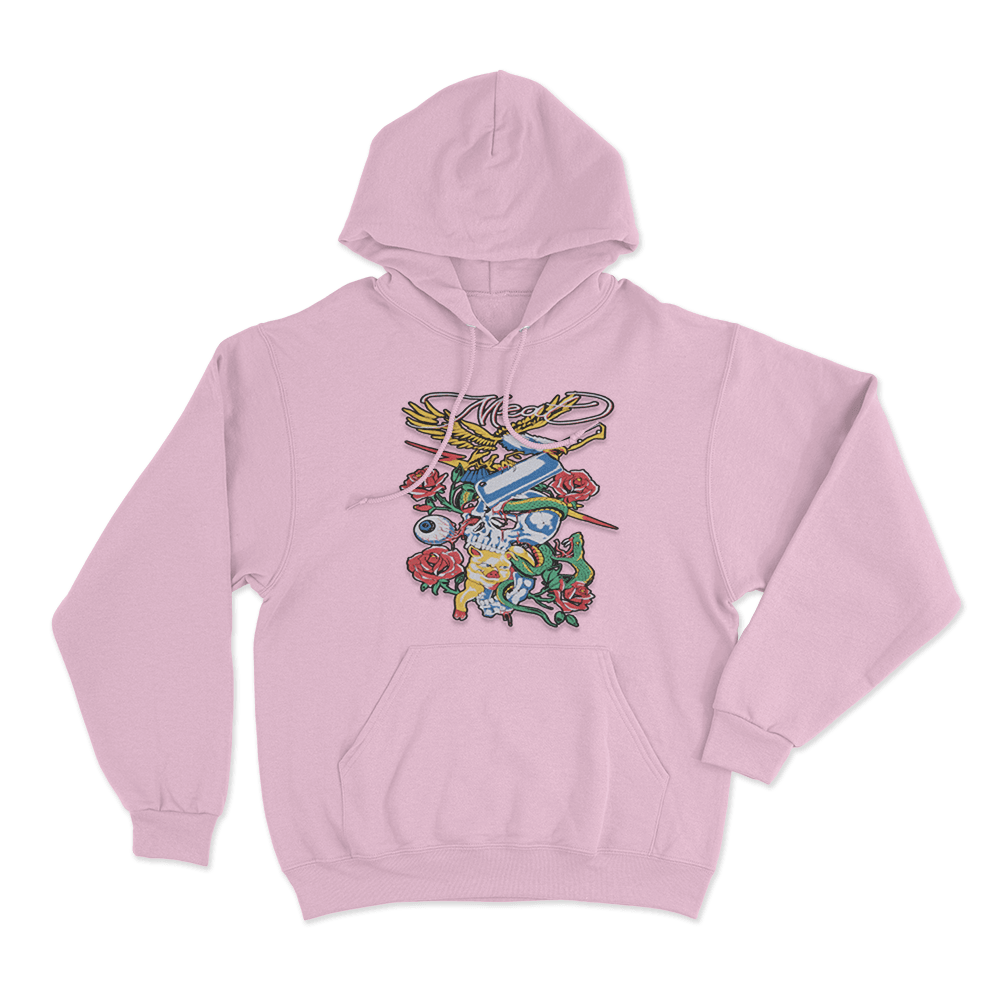 Meat Skull & Roses Unisex Hoodie Pink Meat Skull Roses Unisex Hoodie Pink