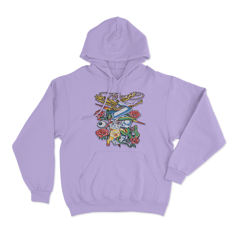 Meat Skull & Roses Unisex Hoodie Purple Meat Skull Roses Unisex Hoodie Purple